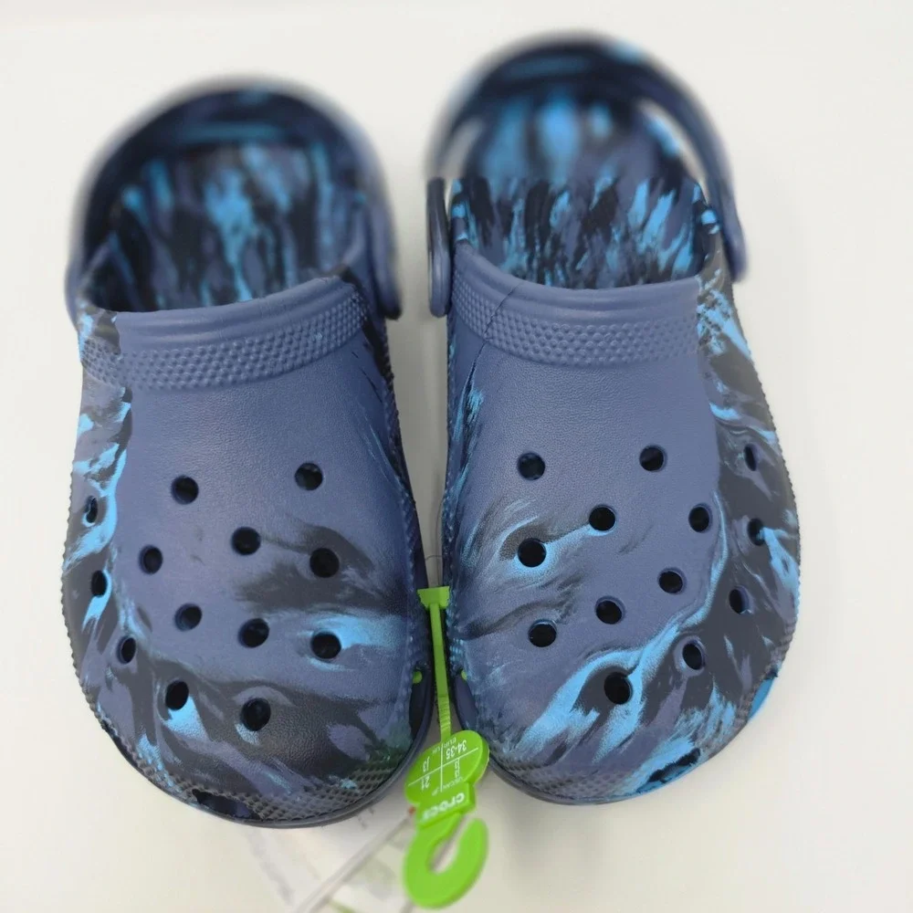 Crocs Classic Marbled Clog Boys Size J3 Navy Blue Marbled Slip On Shoes
